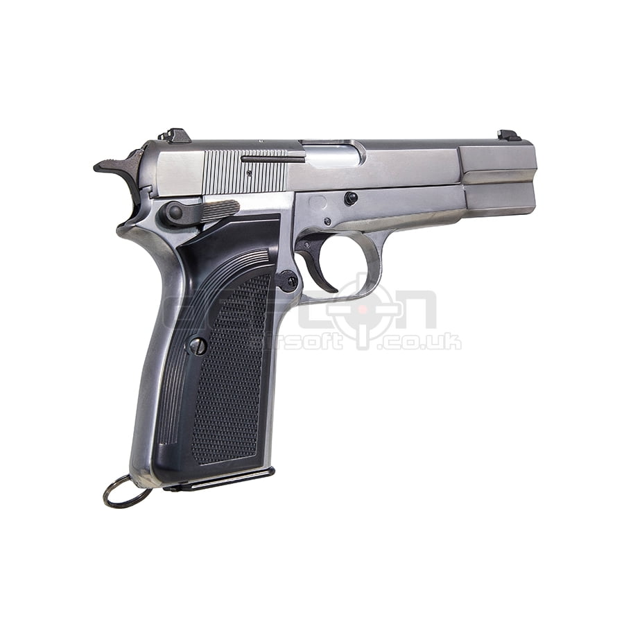 WE Hi-Power Browning MK3 Gas Blowback Pistol (Silver) - Image 2