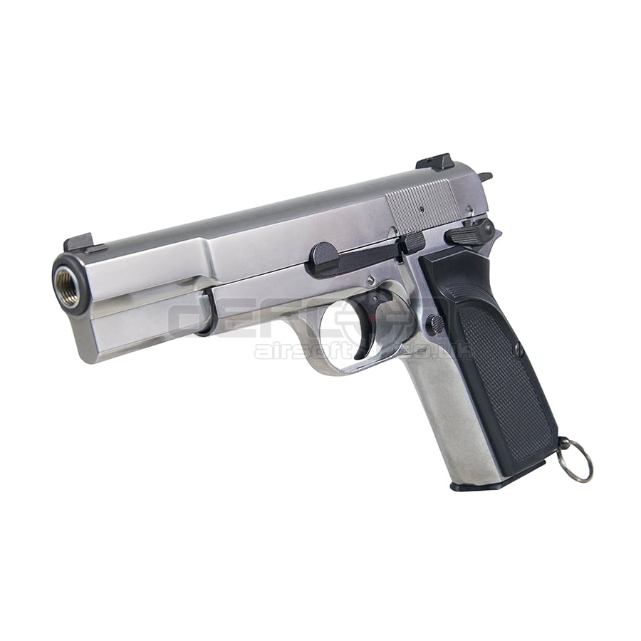 WE Hi-Power Browning MK3 Gas Blowback Pistol (Silver) - Image 3
