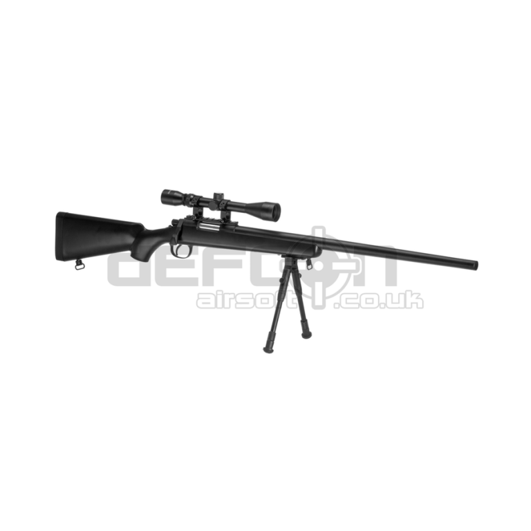WELL MB03 VSR High Power Sniper Rifle (Black) With Scope And Bipod DEFCON AIRSOFT