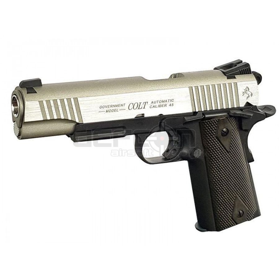 Cybergun Colt 1911 (Rail) Co2 Blowback Pistol Dual Tone (Silver/Black) -  DEFCON AIRSOFT