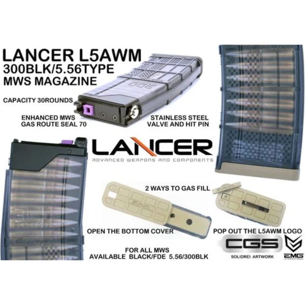 Lancer L5AWM Gas Magazine for CGS & TM MWS System (Tan - Cyma/EMG) - Image 6