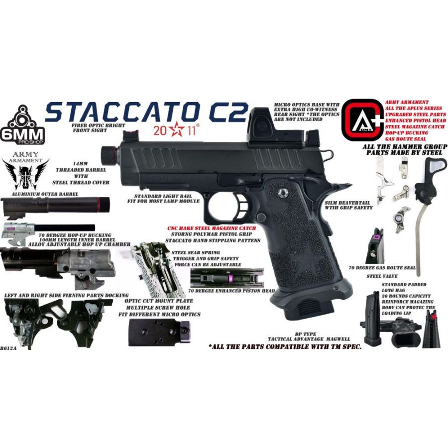 Staccato Licensed C2 Compact 2011 Gas Blowback T8 Airsoft Pistol (R612A) - Image 4