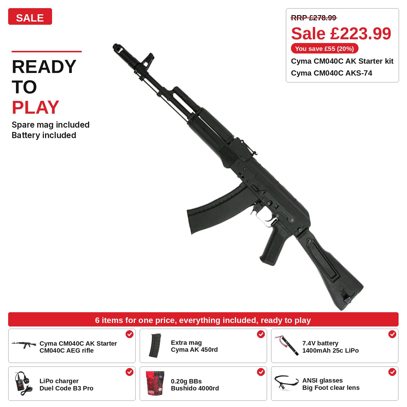 Cyma CM040C AK Starter Kit, full metal, ready to play