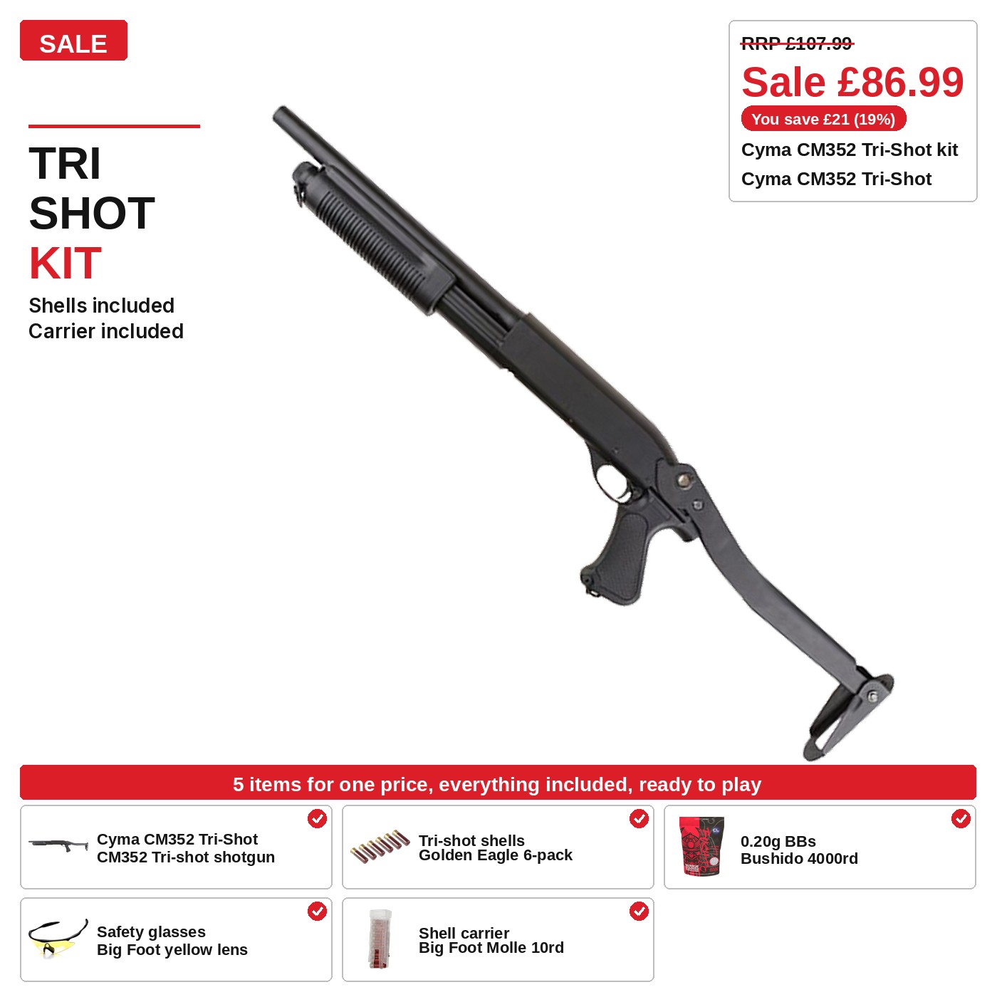 Cyma CM352 Tri-Shot Kit, short shotgun, ready to play