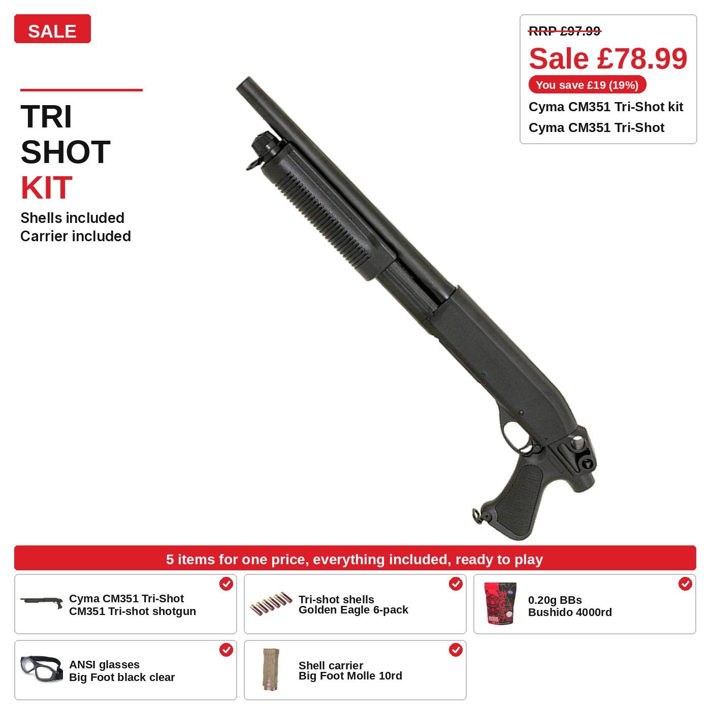 Cyma CM351 Tri-Shot Kit, sawn-off, ready to play