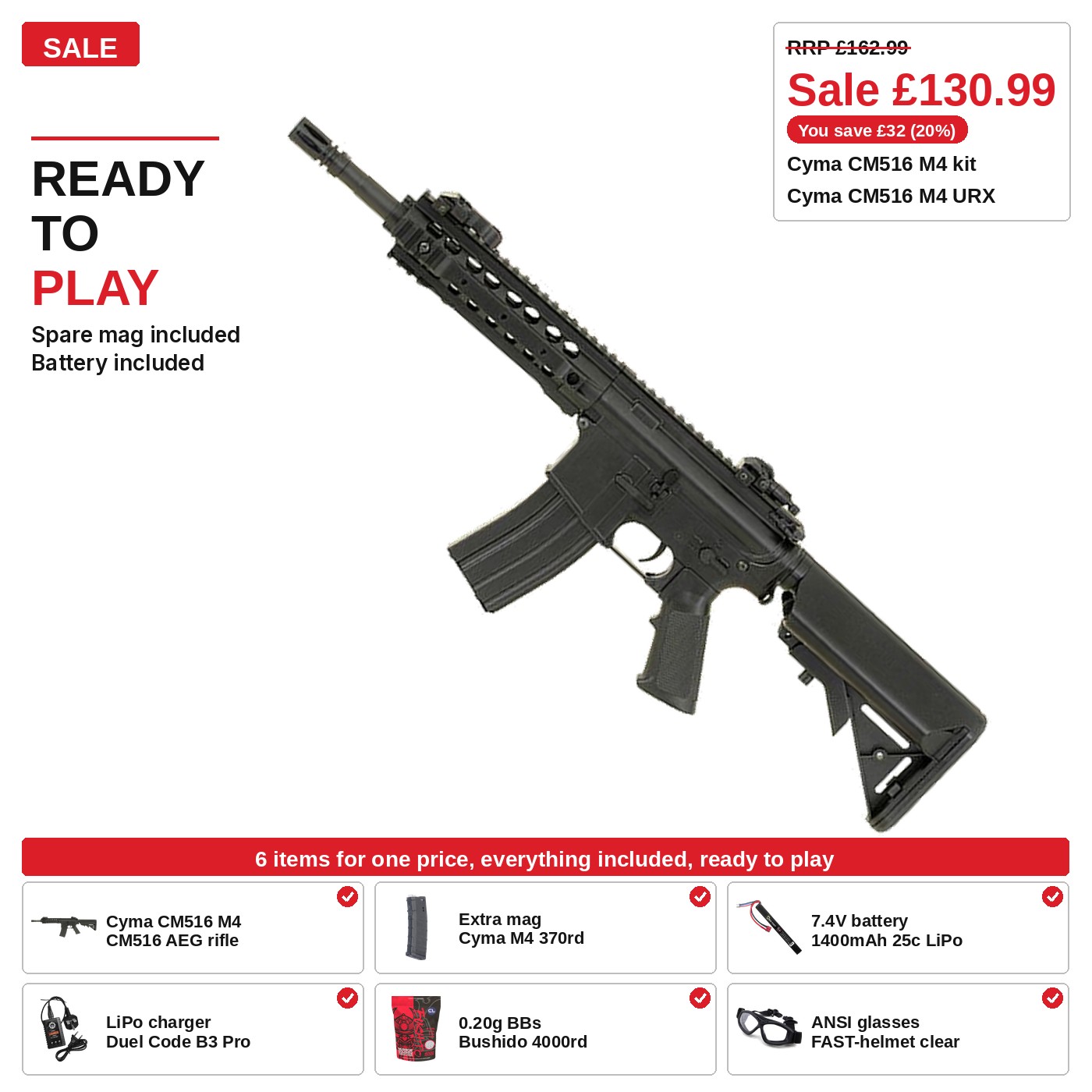 Cyma CM516 M4 Kit, URX rail, ready to play