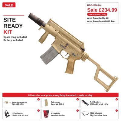 Ares Amoeba M4 Kit, tan, mock suppressor, ready to play
