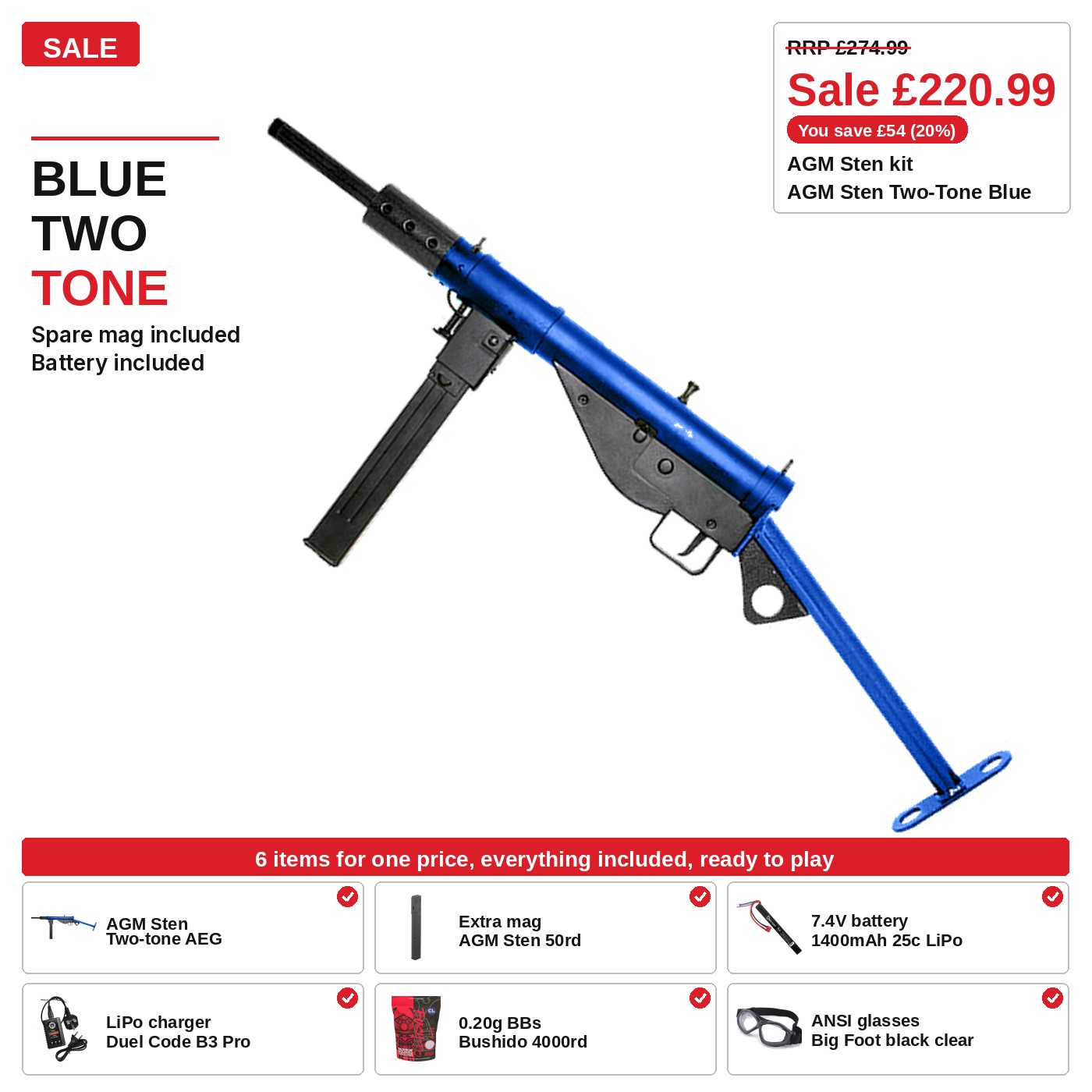 AGM Sten Kit, two-tone blue, ready to play