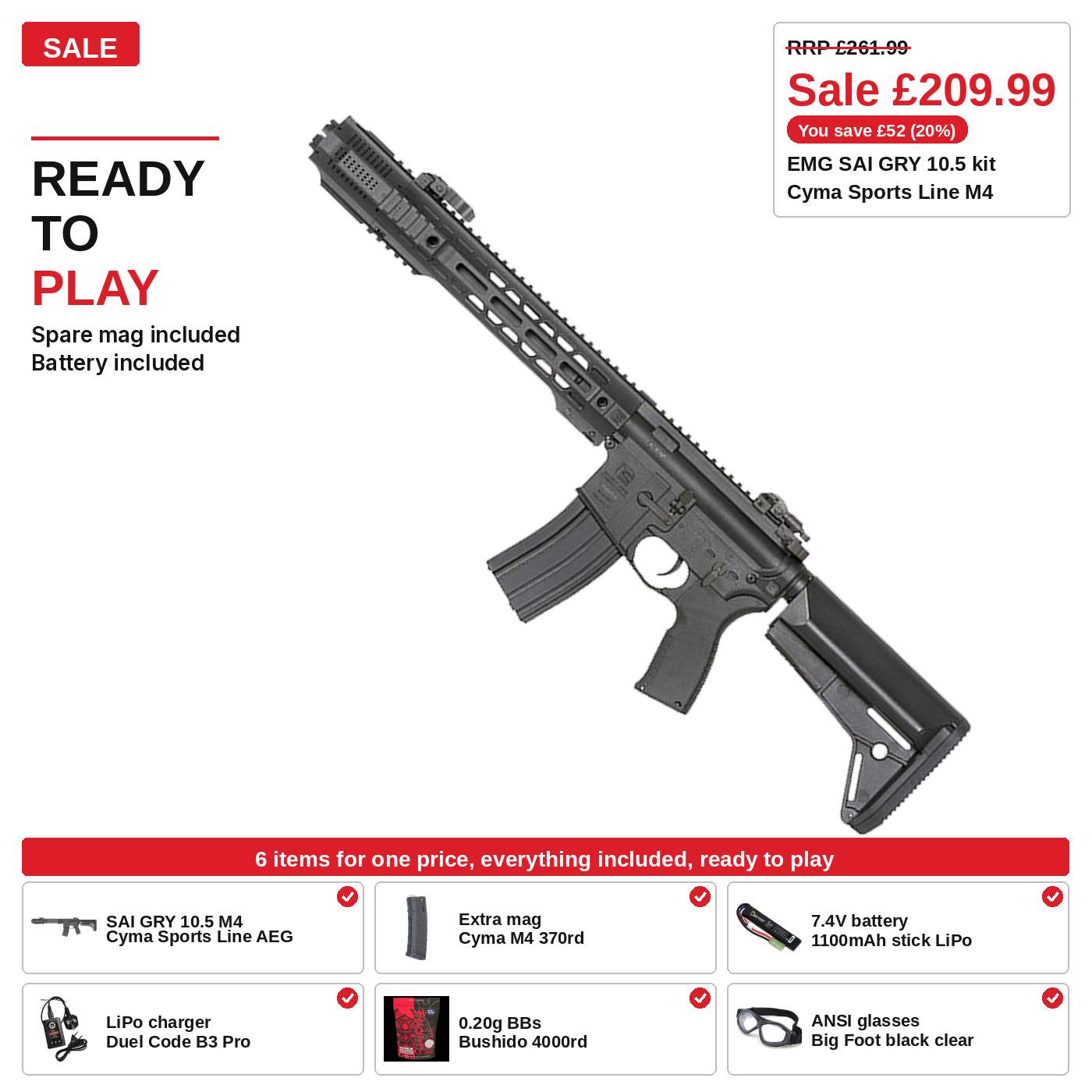 EMG SAI GRY 10.5 M4 Kit, Cyma Sports Line, ready to play
