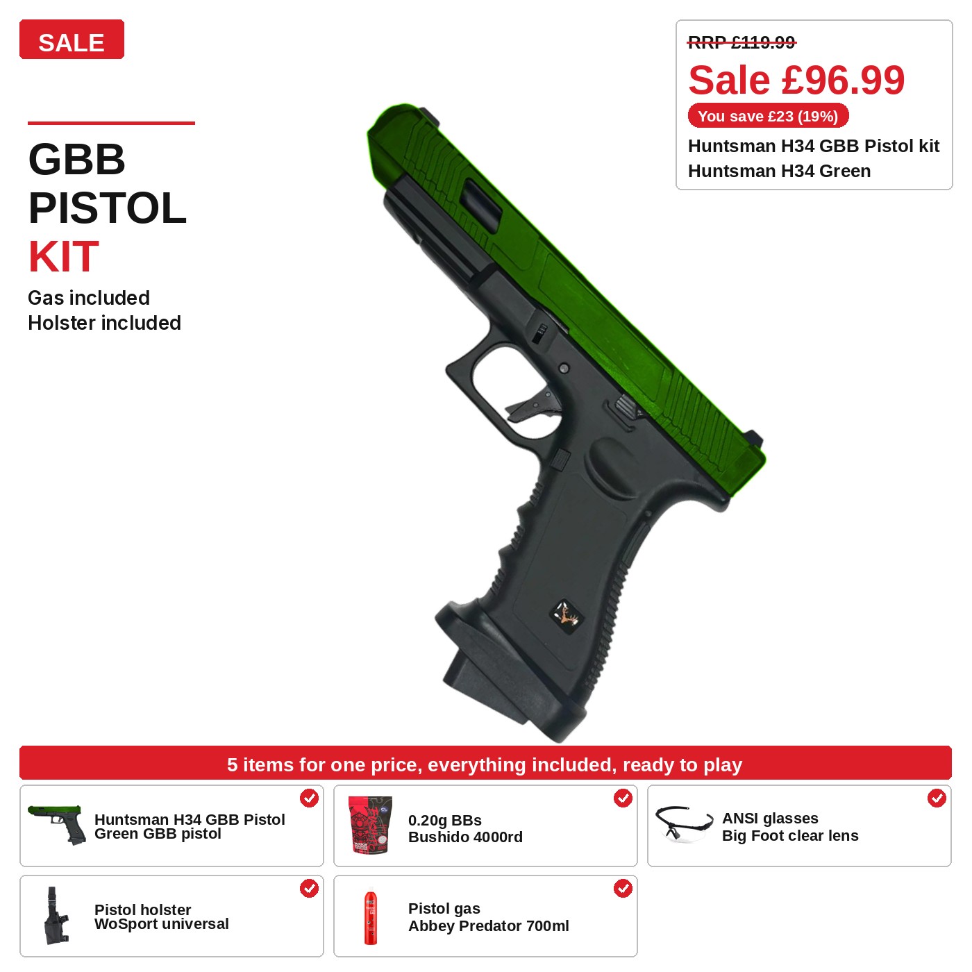 Huntsman H34 GBB Pistol Kit, green