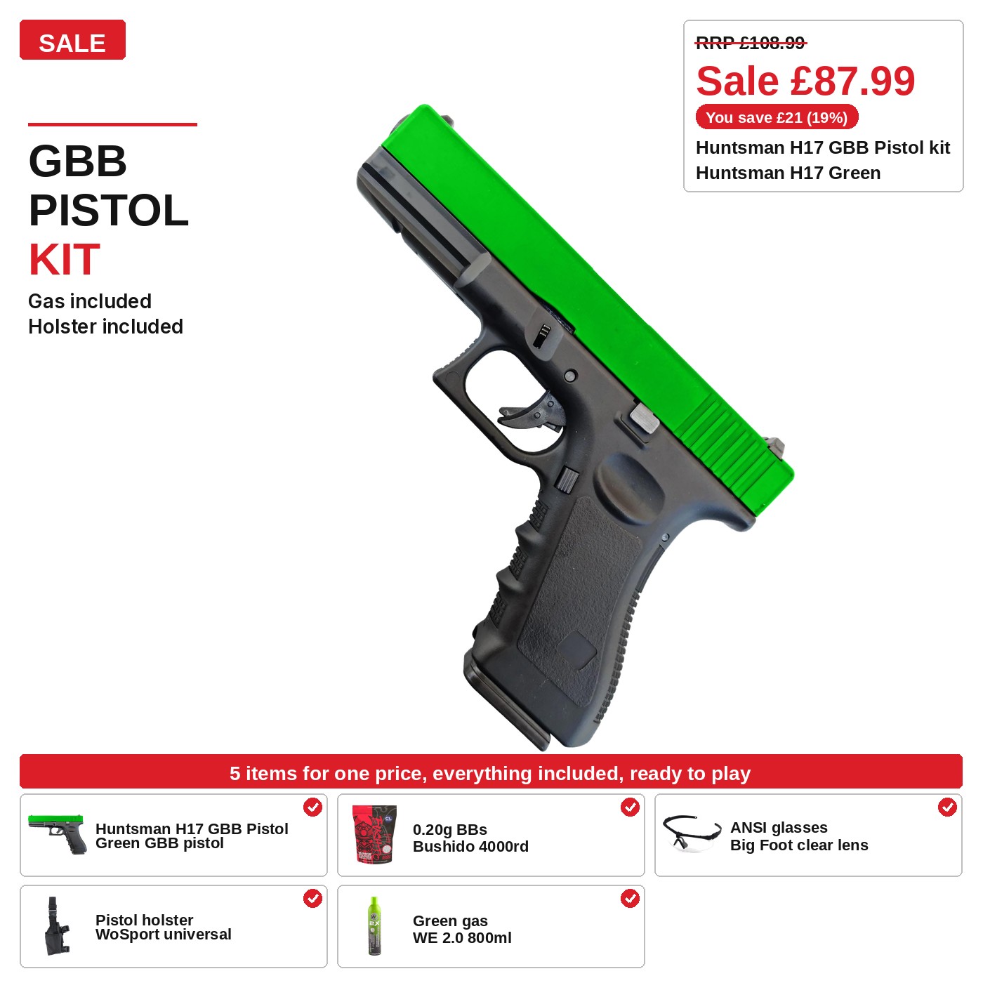 Huntsman H17 GBB Pistol Kit, green