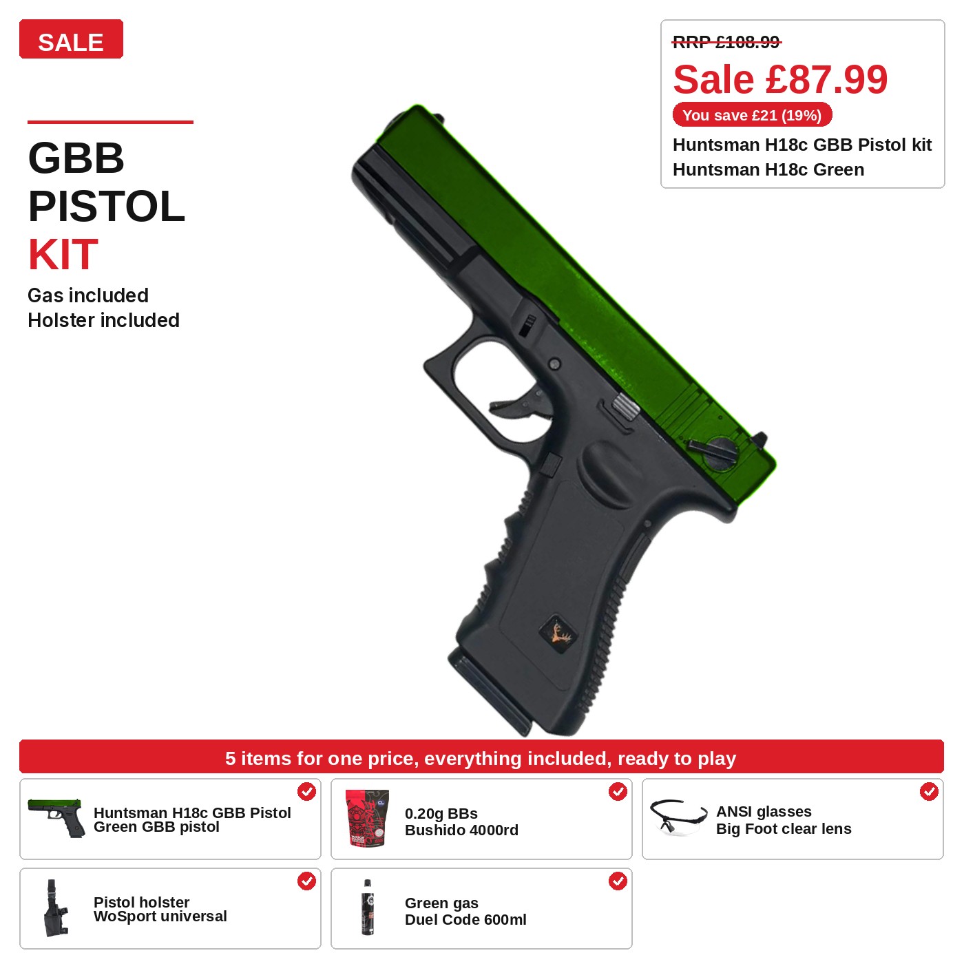 Huntsman H18c GBB Pistol Kit, green
