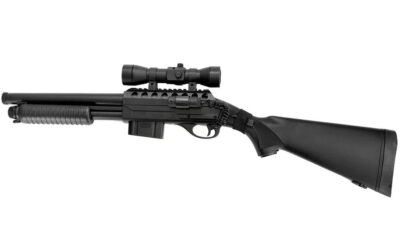 Double Eagle M47 Full-Stock Tri-Rail Pump-Action Spring Airsoft Shotgun (Black - M47A1)